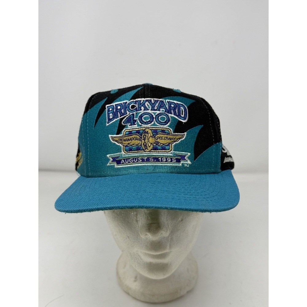 Vintage 90s Sharktooth NASCAR Brickyard 1995 Logo Athletic Snapback hat shark
